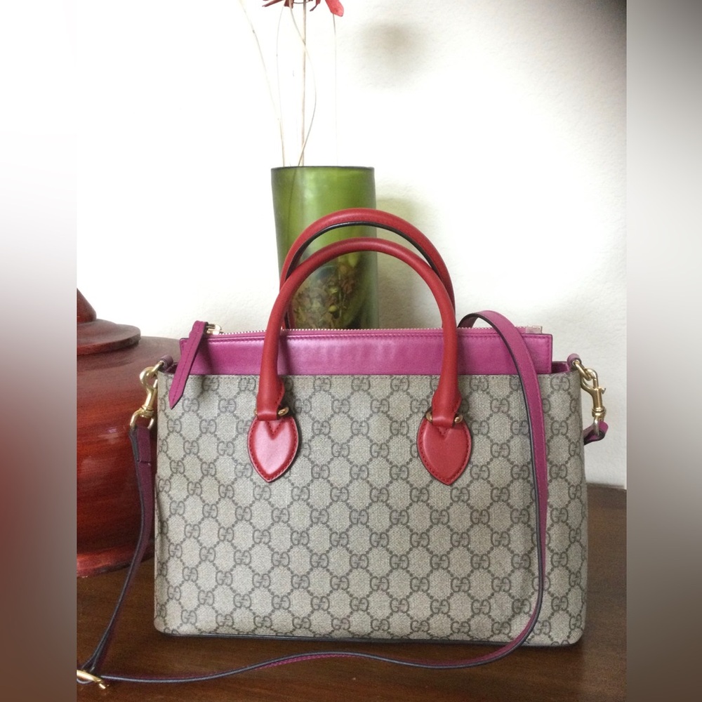 Gucci GG Supreme Ebony Beige Satchel Crossbody  Bag Multi